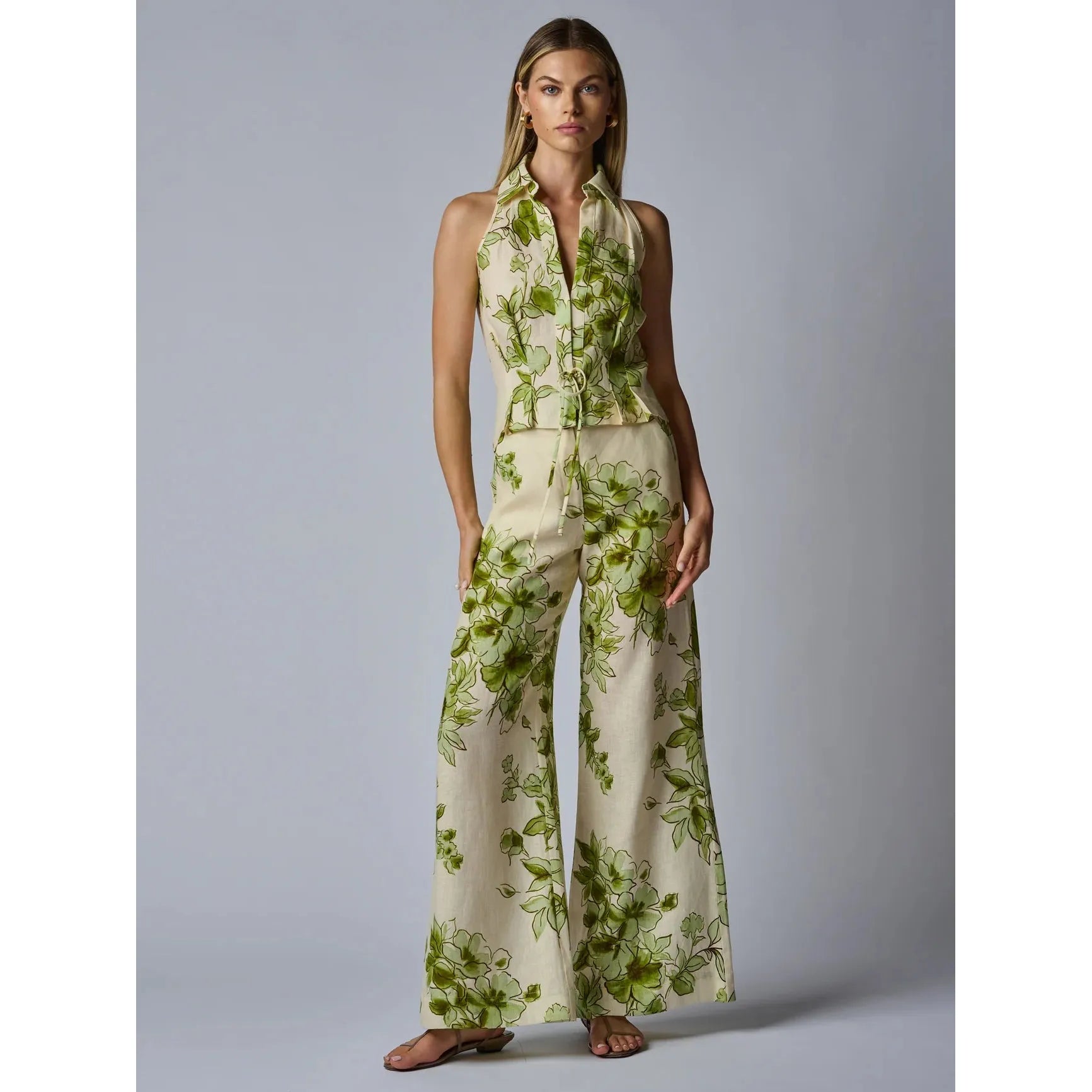 Dark Gray Hevron Sloan Vest Green Floral