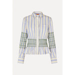 Lavender Smocked Gathered Boyfriend Shirt - Pastel Stripes