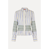 Lavender Smocked Gathered Boyfriend Shirt - Pastel Stripes