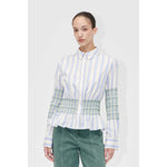Lavender Smocked Gathered Boyfriend Shirt - Pastel Stripes