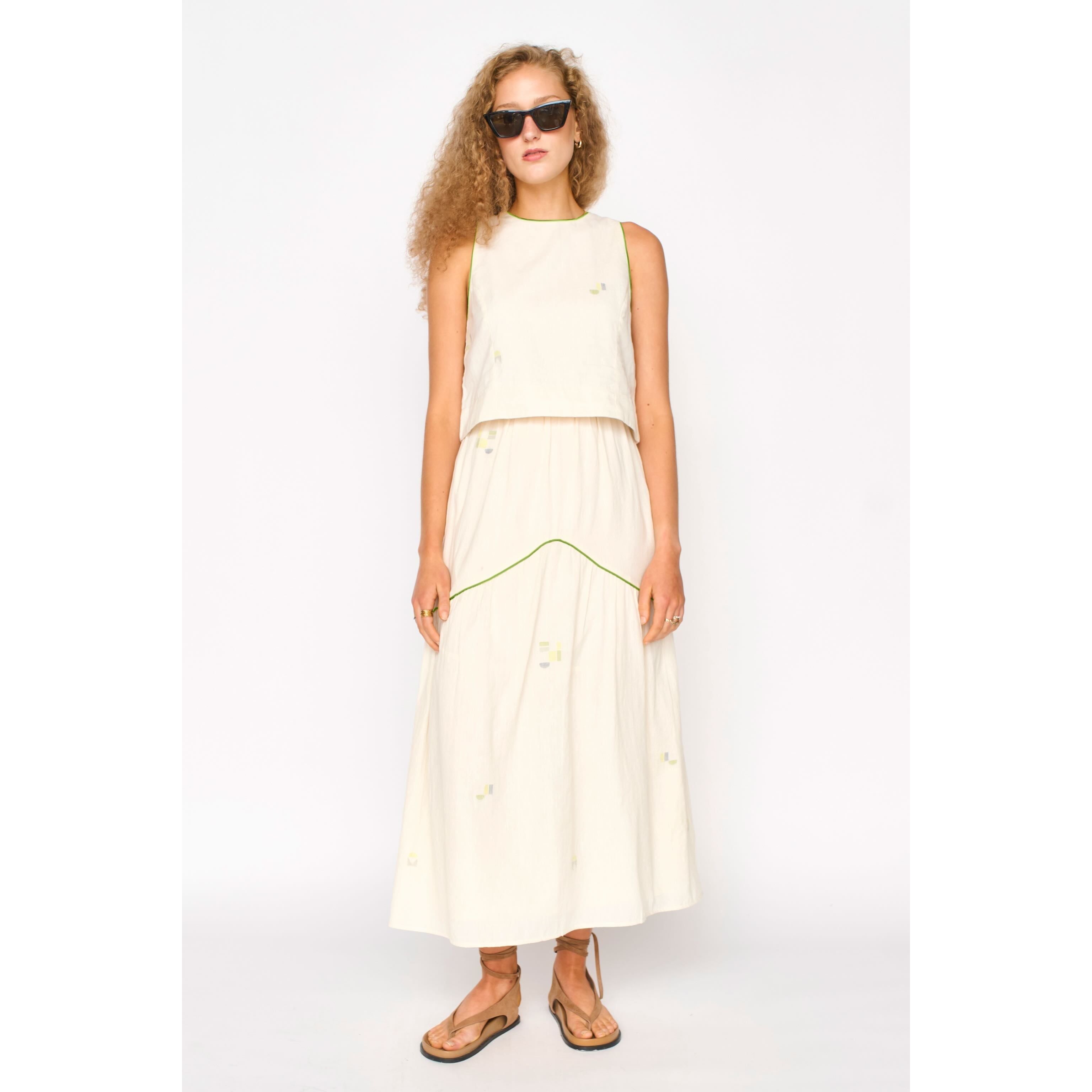 Santanyi Tank in Lime Jamdani MIRTH