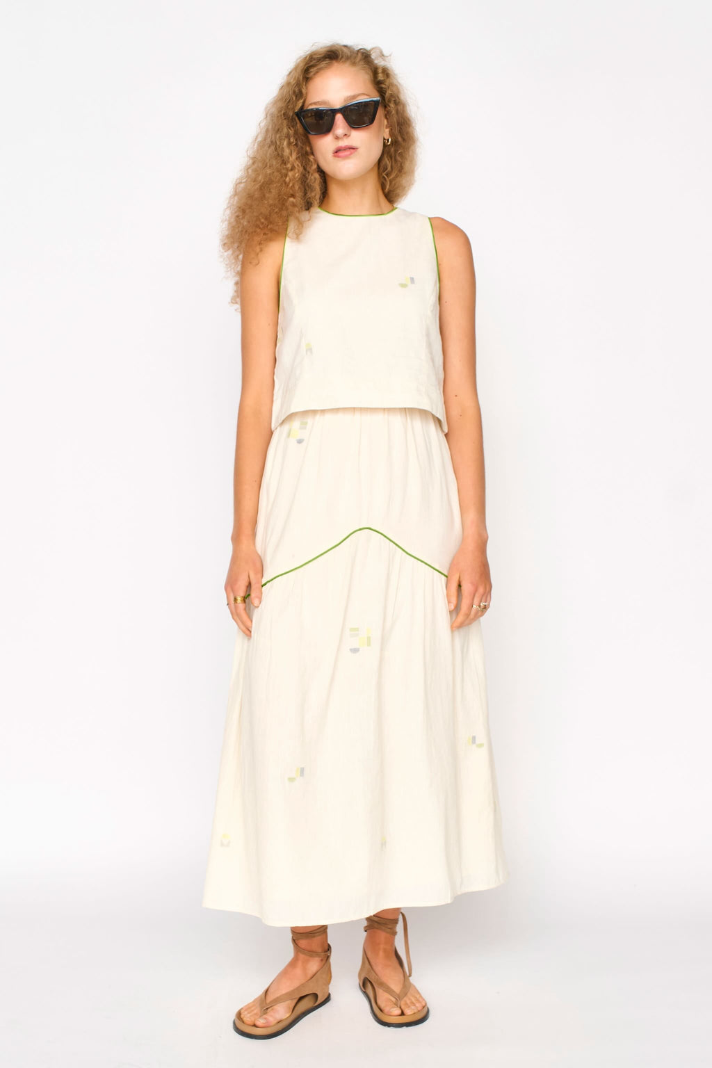 Santanyi Tank in Lime Jamdani MIRTH