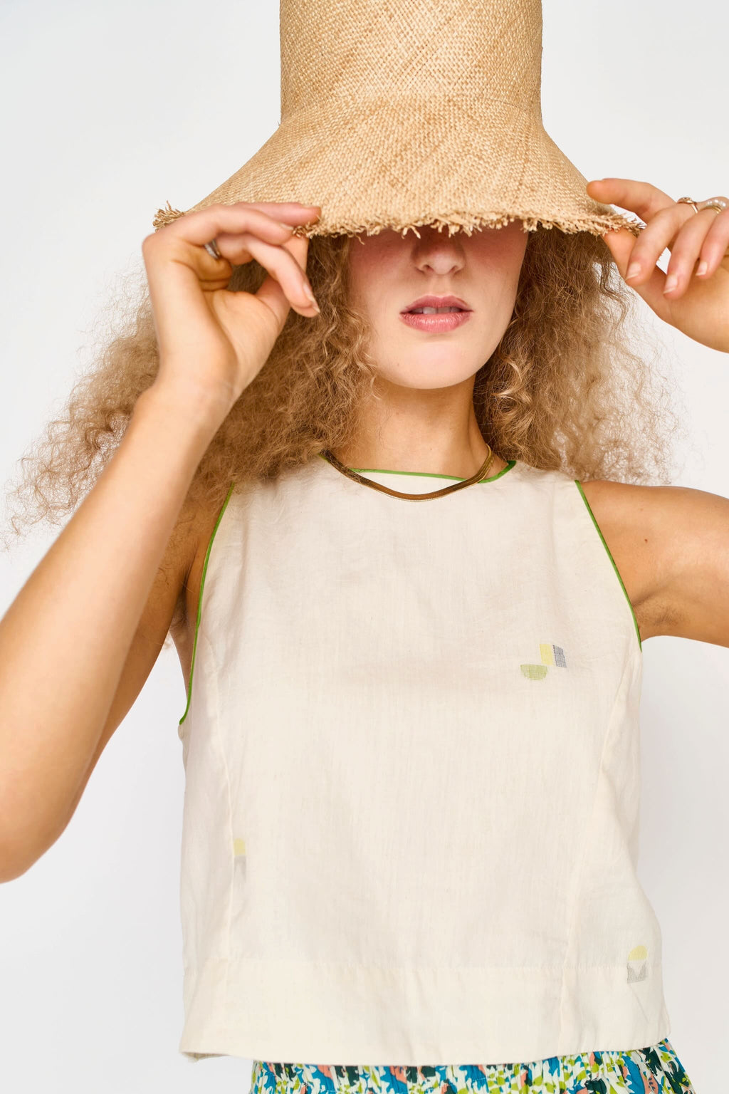 Santanyi Tank in Lime Jamdani MIRTH