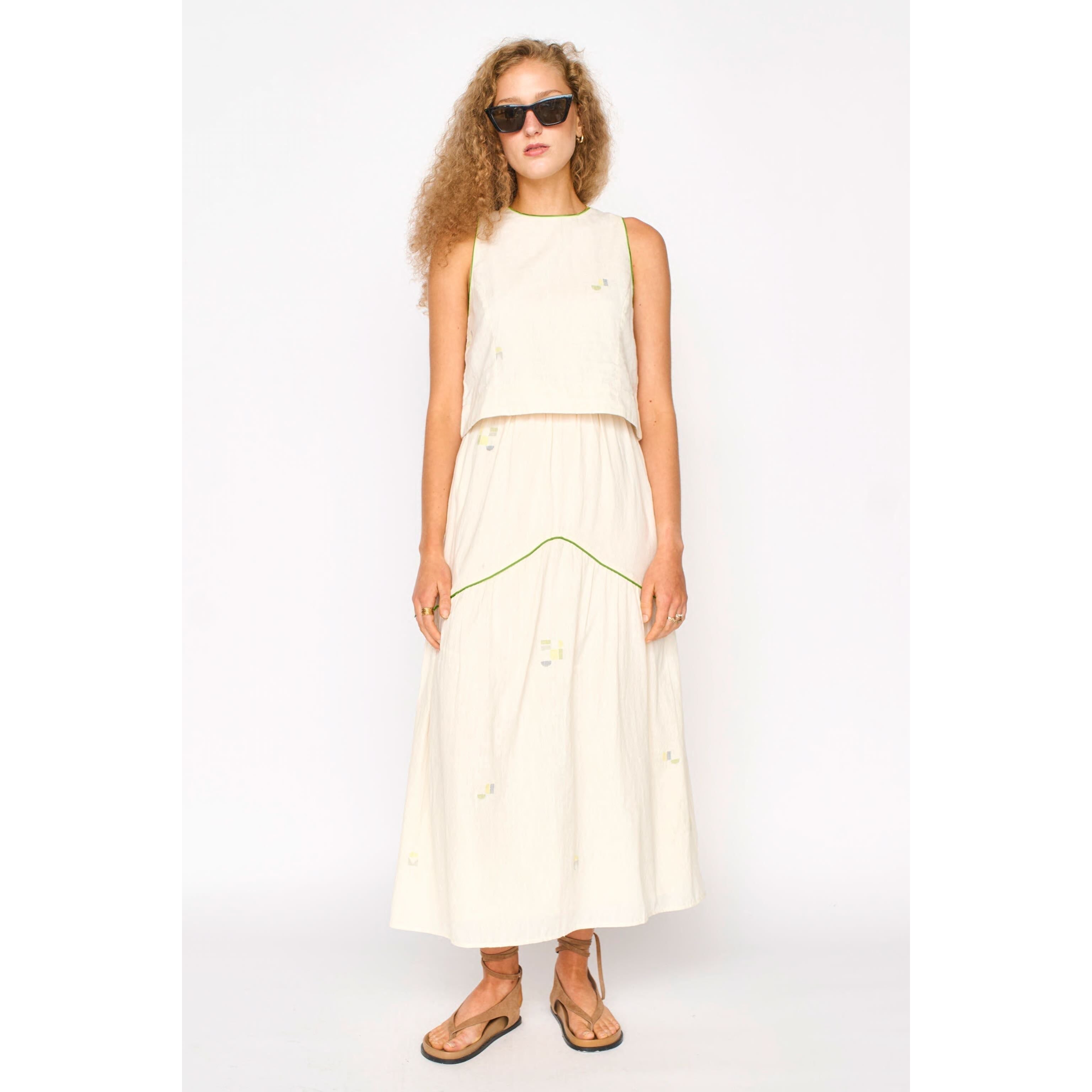 Santanyi Tank in Lime Jamdani MIRTH