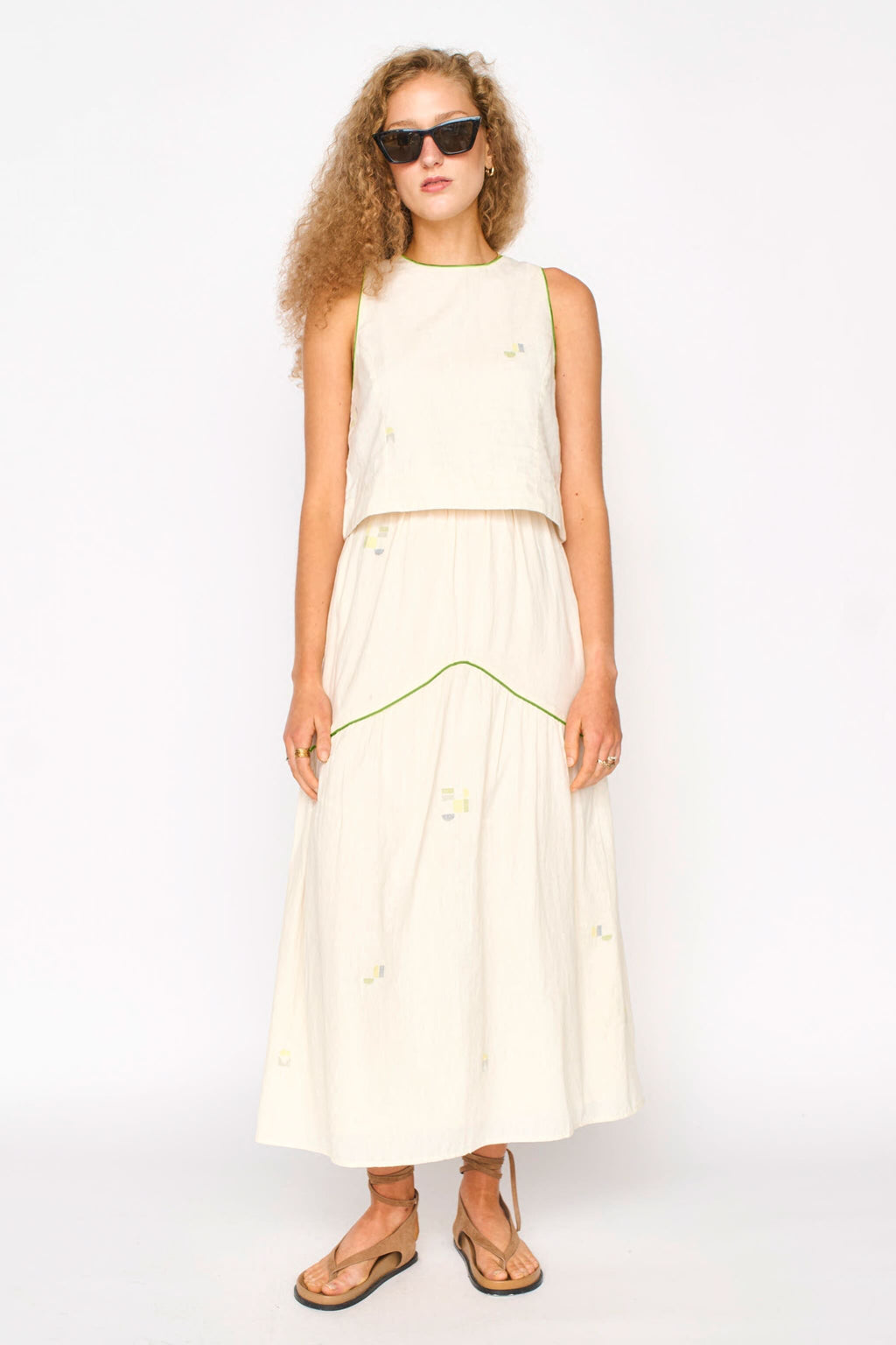 Santanyi Tank in Lime Jamdani MIRTH