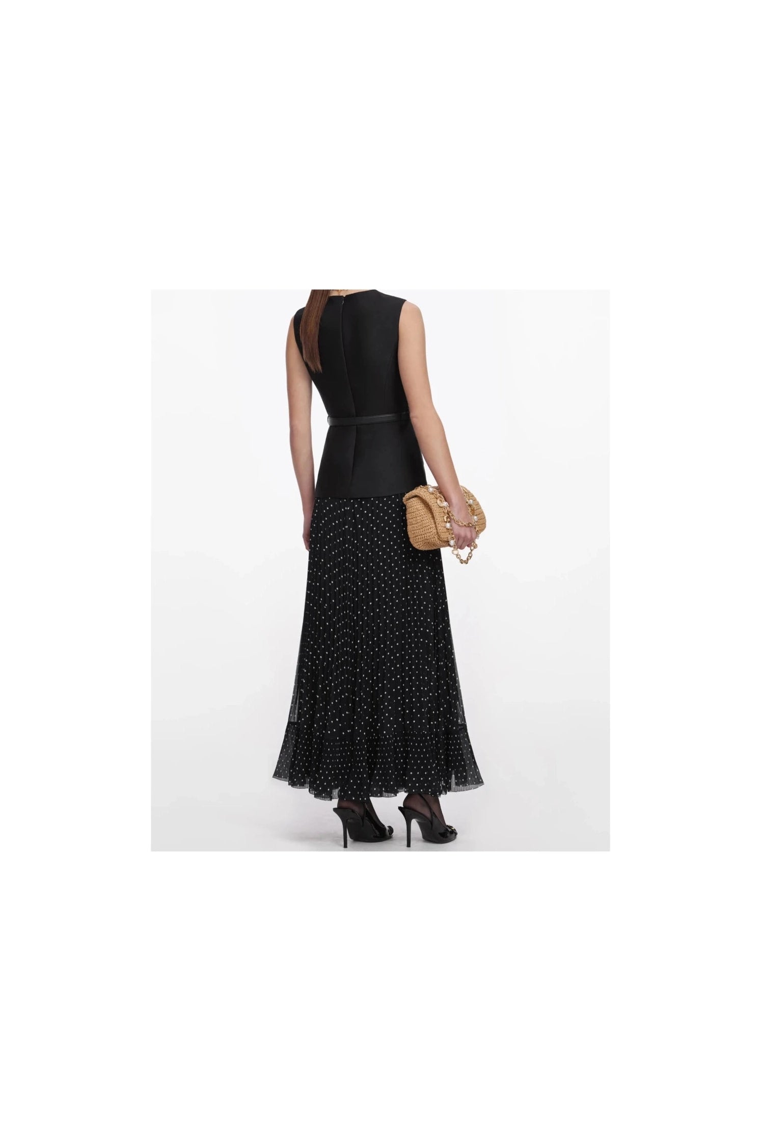 Black Taffeta Polka Dot Midi Dress SELF-PORTRAIT