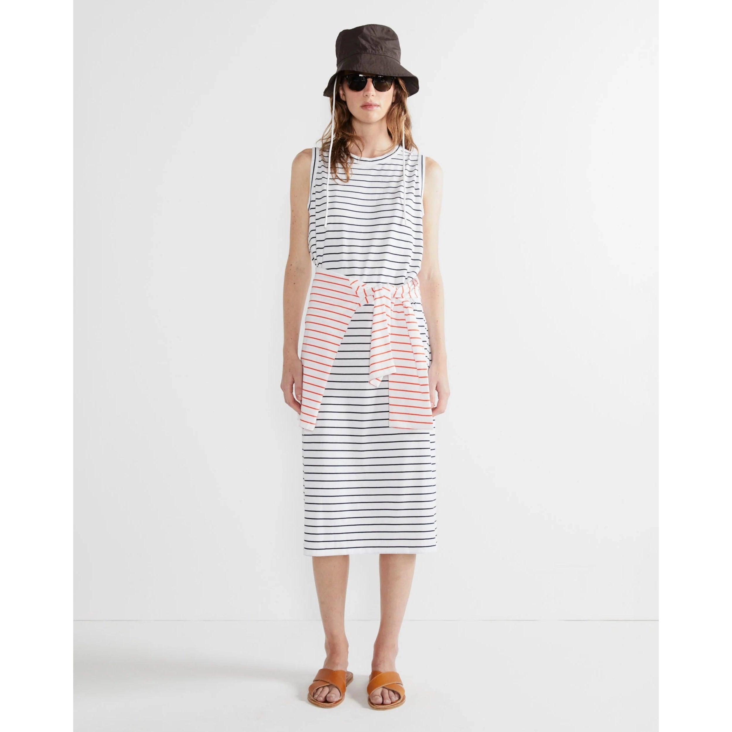 The Tank Dress - White/Navy Pinstripe Kule
