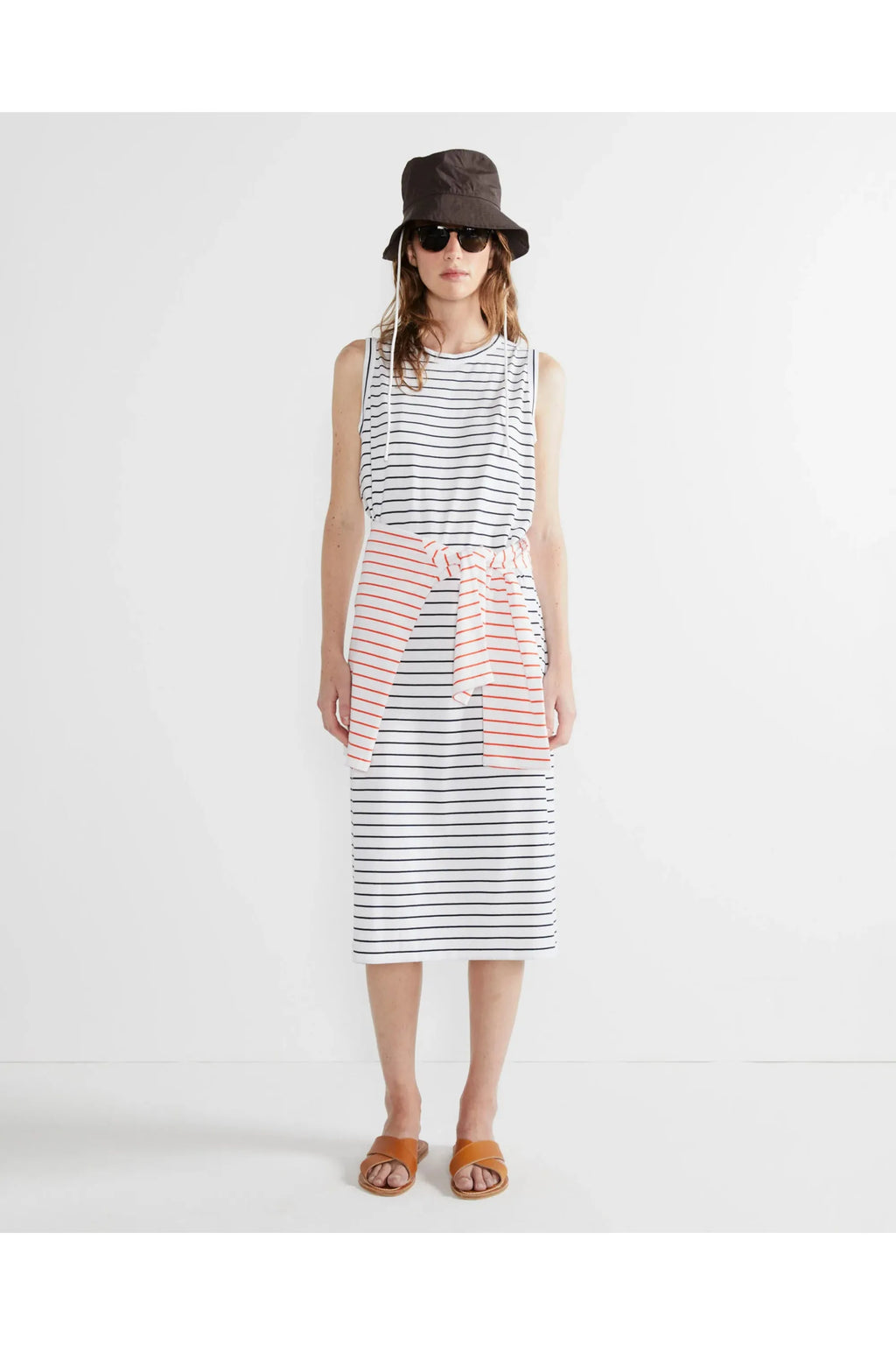 The Tank Dress - White/Navy Pinstripe Kule
