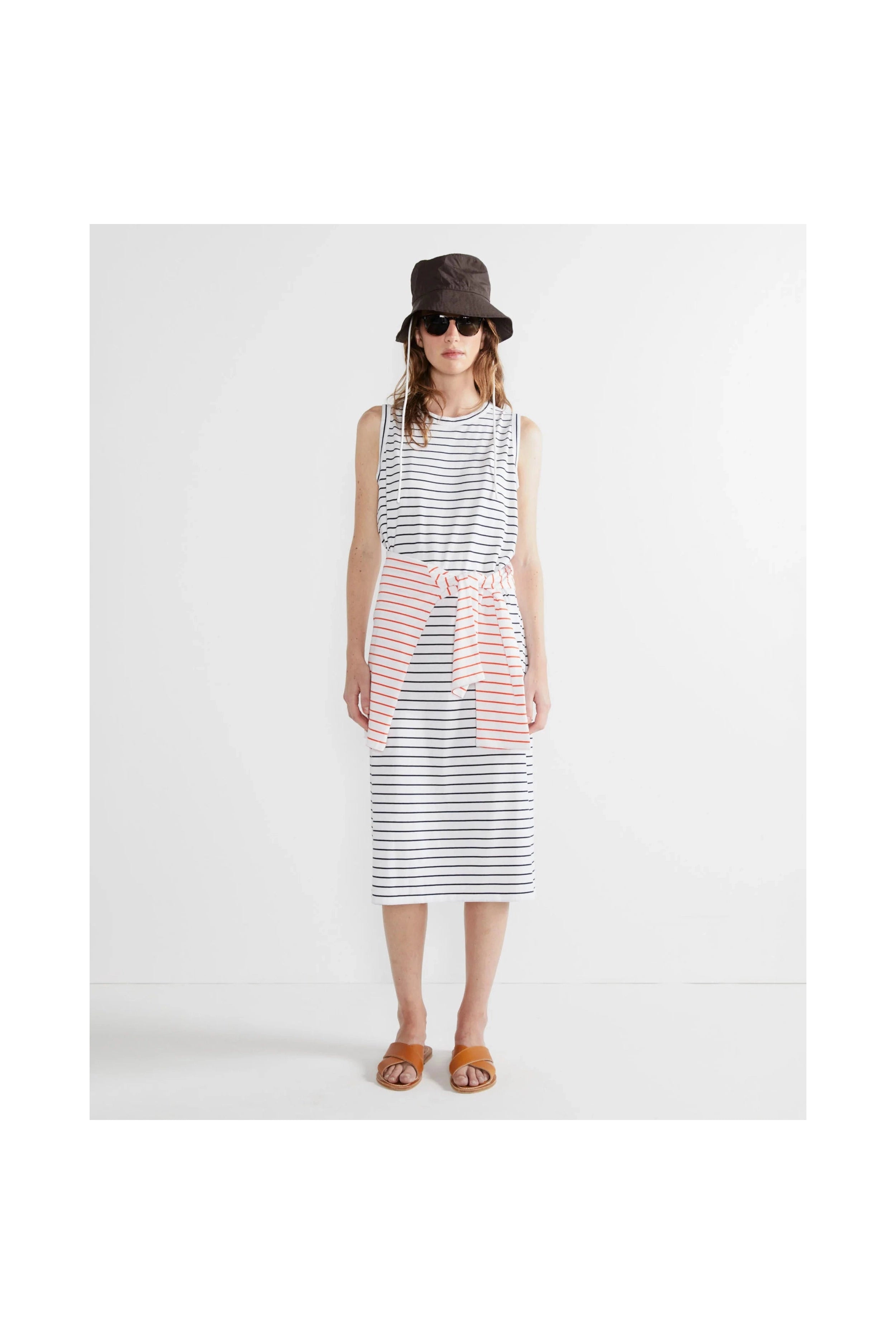 The Tank Dress - White/Navy Pinstripe Kule