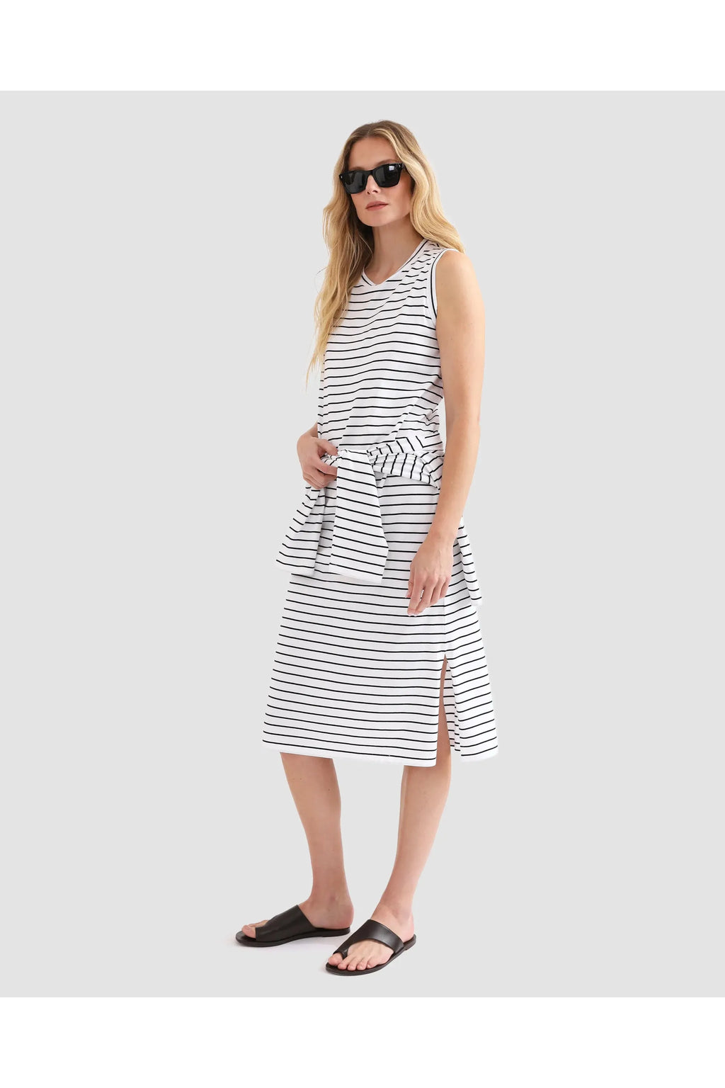 The Tank Dress - White/Navy Pinstripe Kule