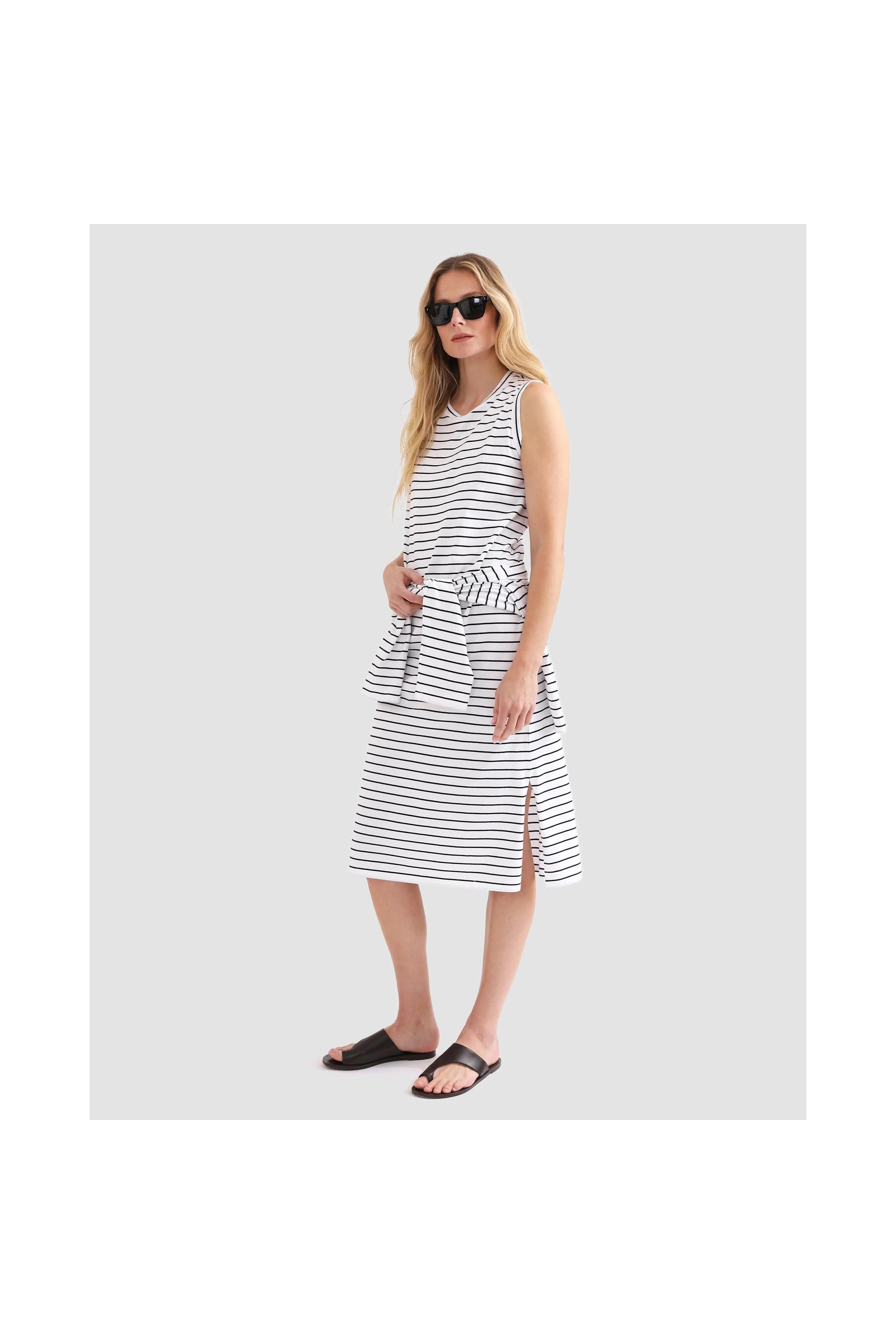 The Tank Dress - White/Navy Pinstripe Kule