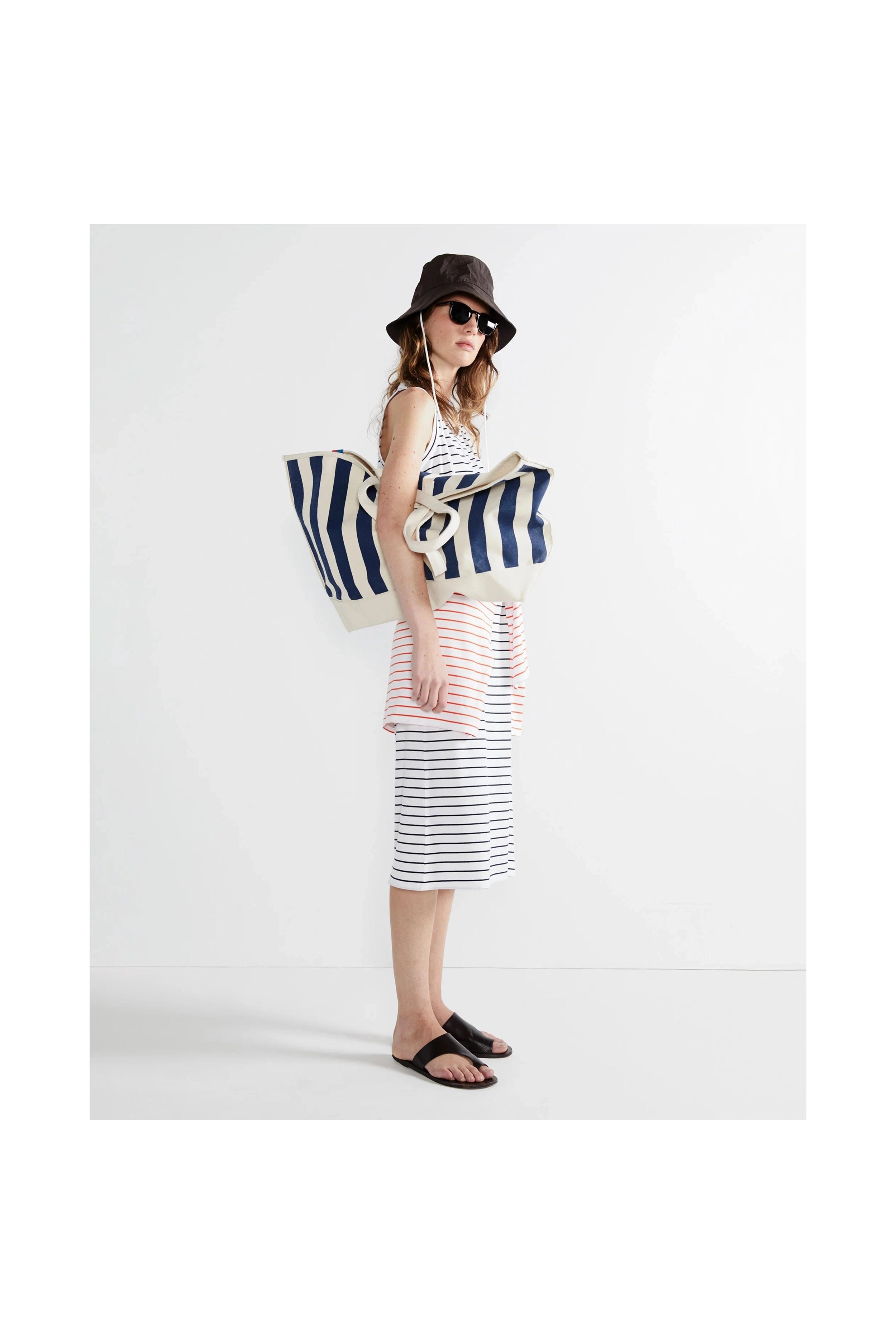 The Tank Dress - White/Navy Pinstripe Kule