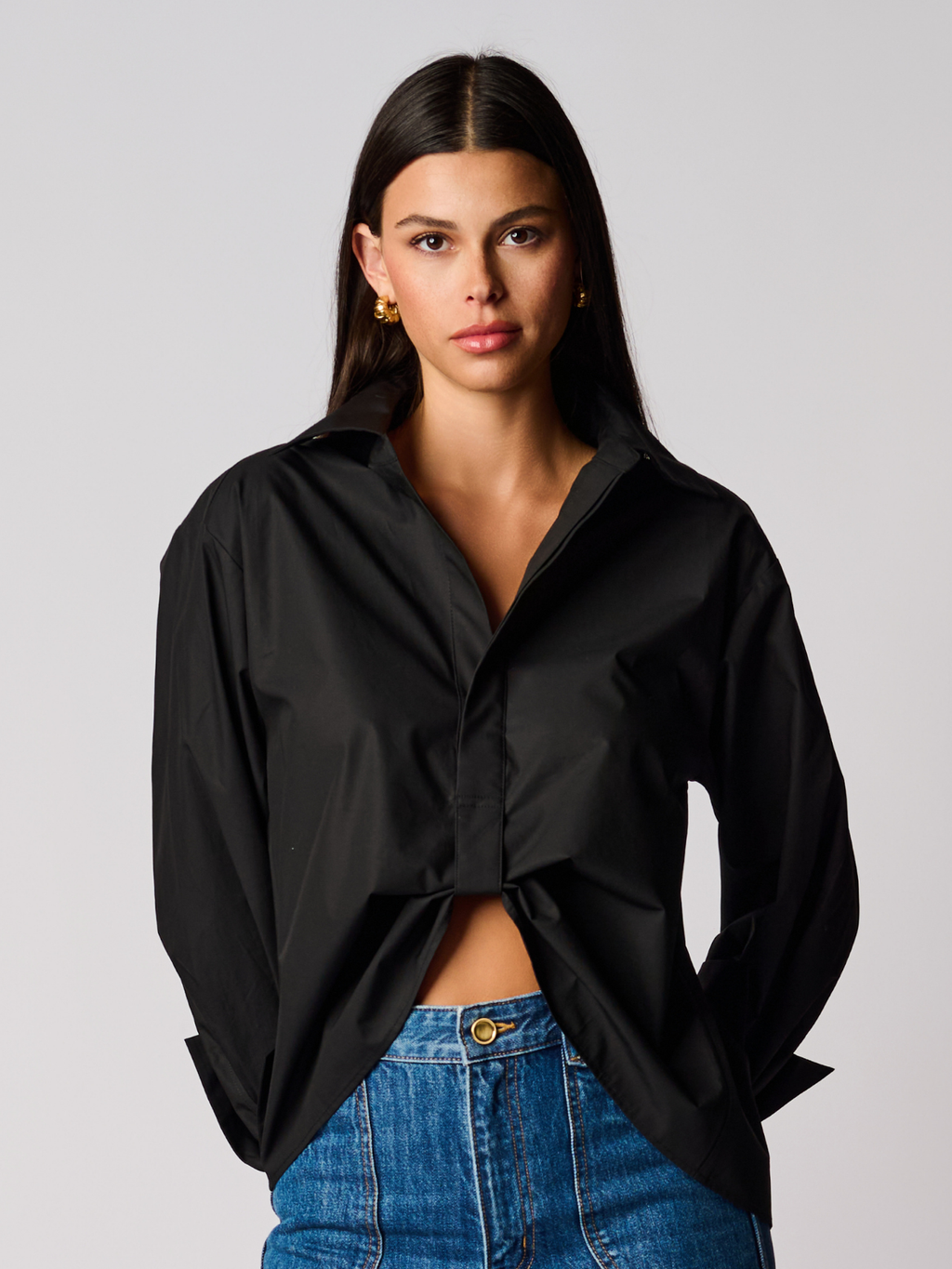 PAOLA TOP - BLACK HEVRON