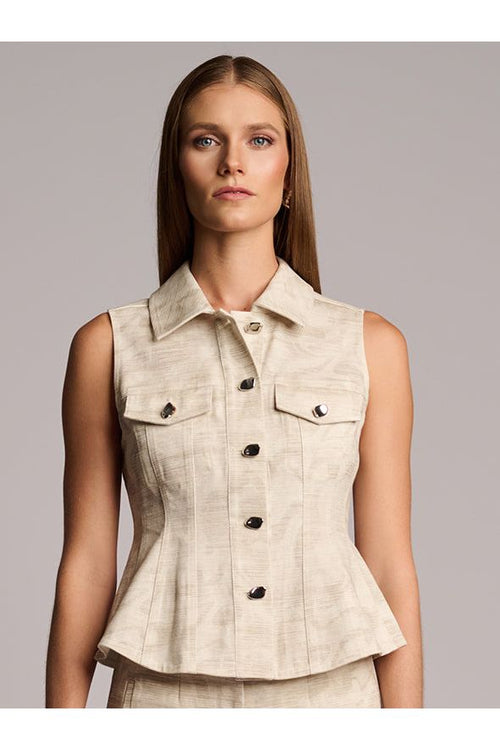 SKYLAR TOP  - CAMO PRINT IVORY HEVRON