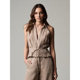 Hevron Sloan Linen Vest Chocolate Stripe