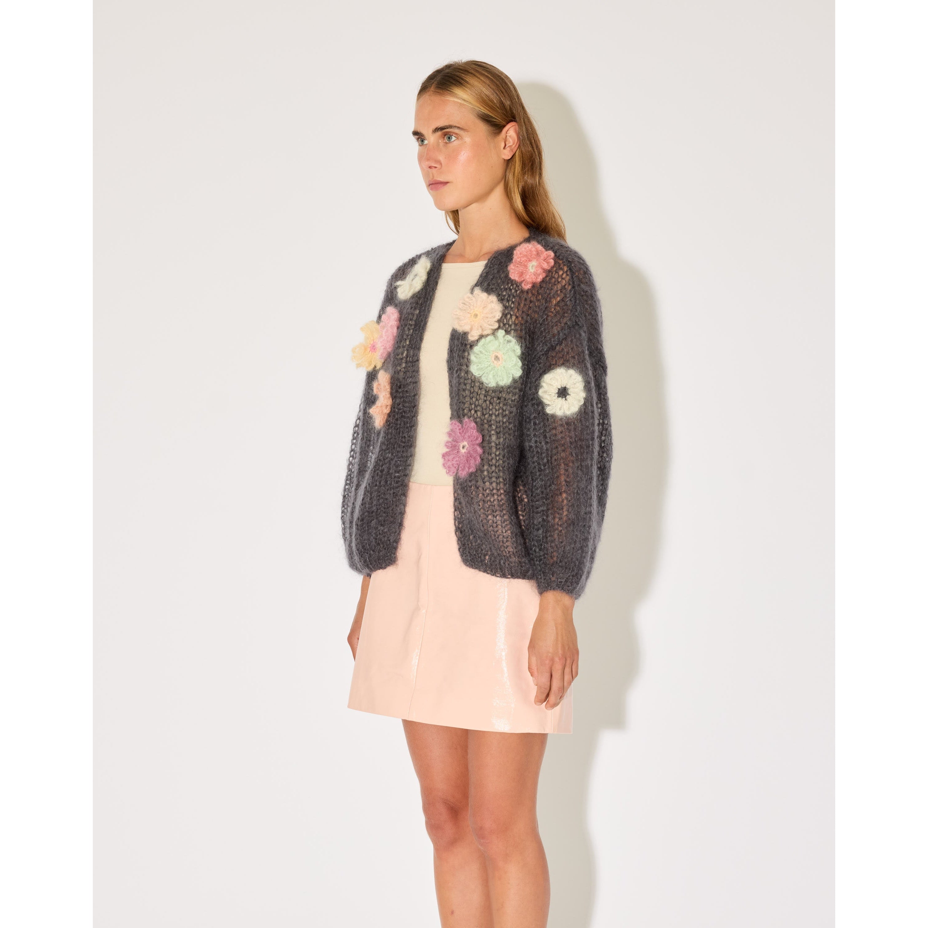 MOHAIR BOMBER CARDIGAN FLOWER EMBROIDERY MAIAMI