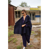 Throw on Cape in Wool - Navy
