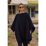 Throw on Cape in Wool - Navy