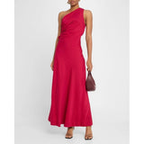 Faithfull the Brand Laureles One-Shoulder Ruched Dress Raspberry