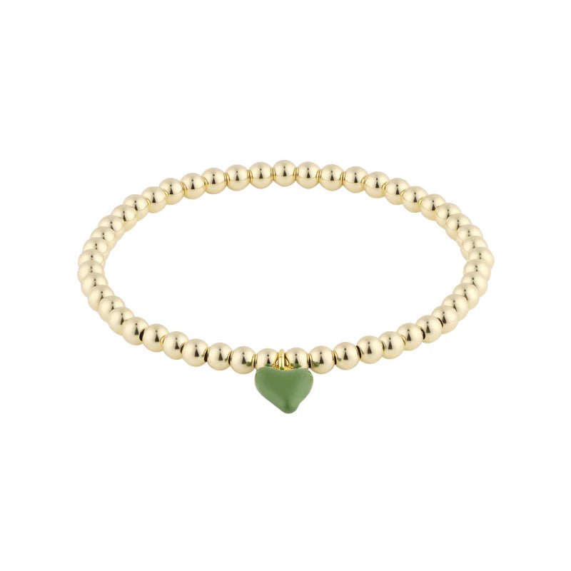 Bead Bracelet with Mini Green Enamel Heart Charm - Primm'sBead Bracelet with Mini Green Enamel Heart CharmHart