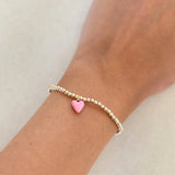 Bead Bracelet with Mini Pink Enamel Heart Charm - Primm'sBead Bracelet with Mini Pink Enamel Heart CharmHart
