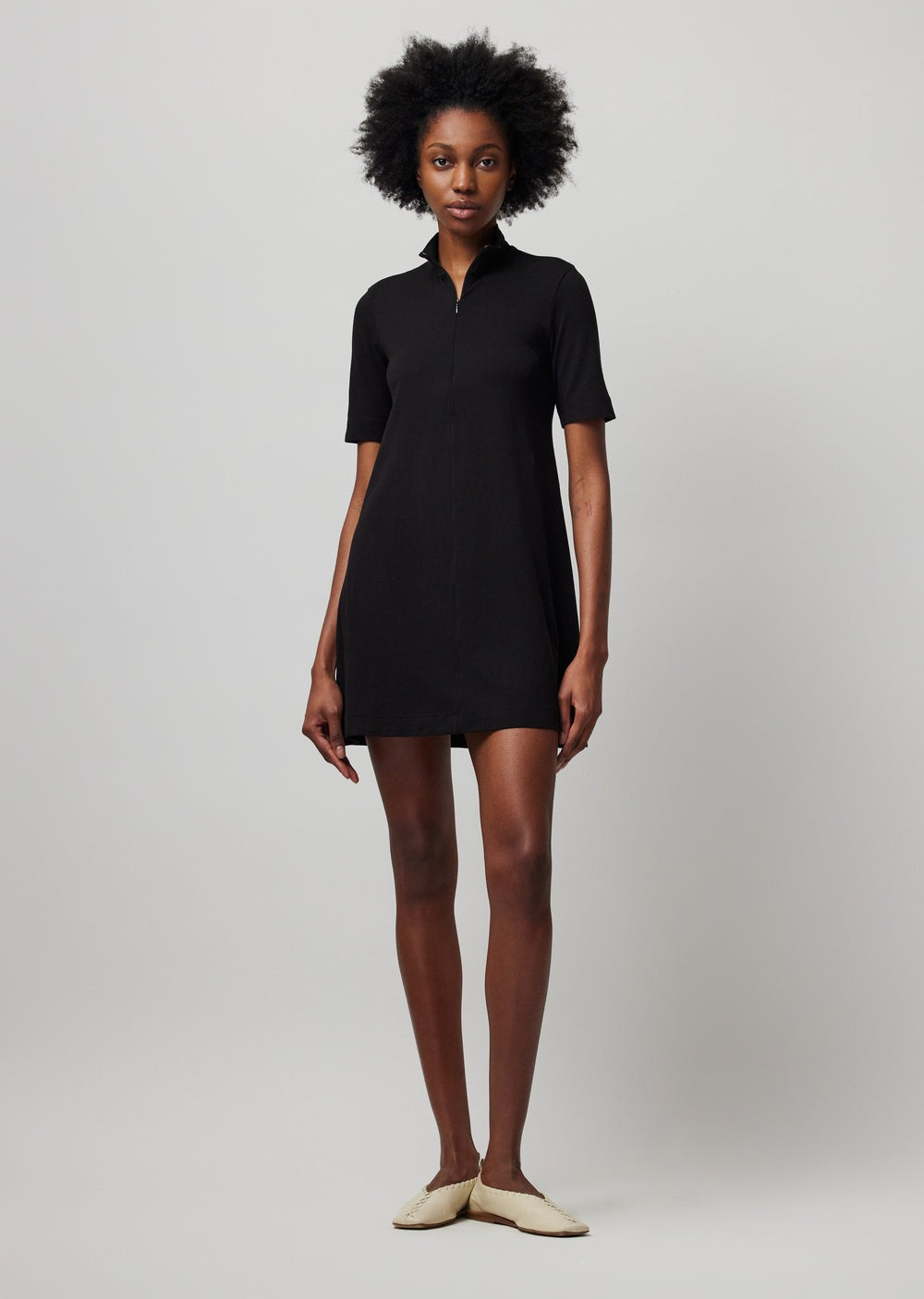 ATM Pima Cotton Zip Front Dress Black