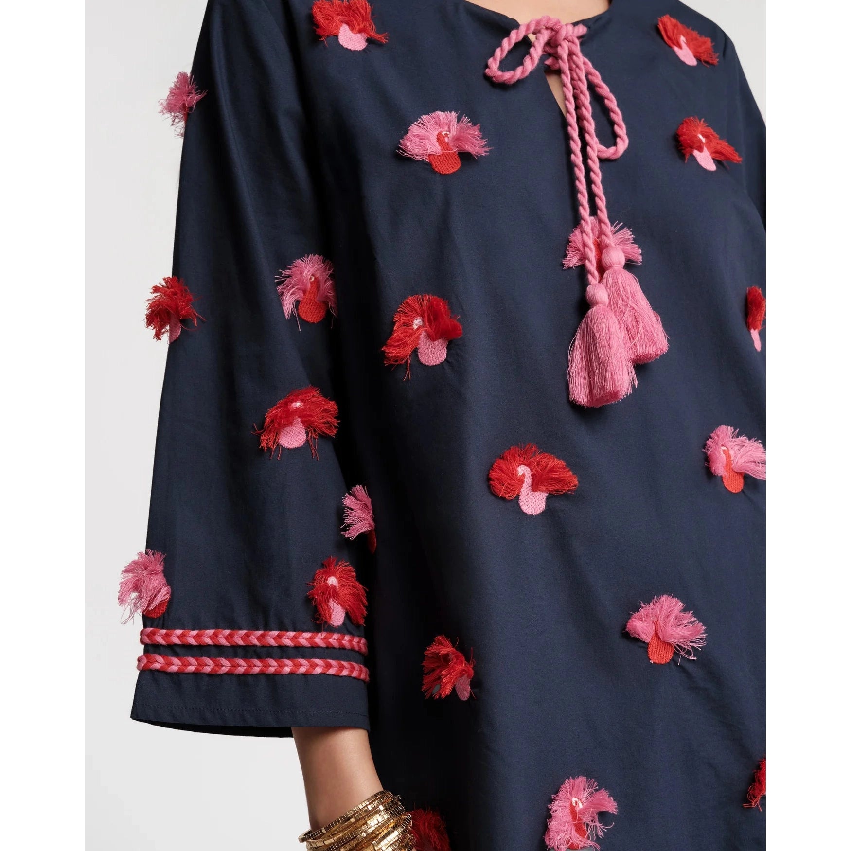 Capri Tunic Peacock Embroidery Cotton Navy/Pink - Primm'sCapri Tunic Peacock Embroidery Cotton Navy/PinkFrances Valentine