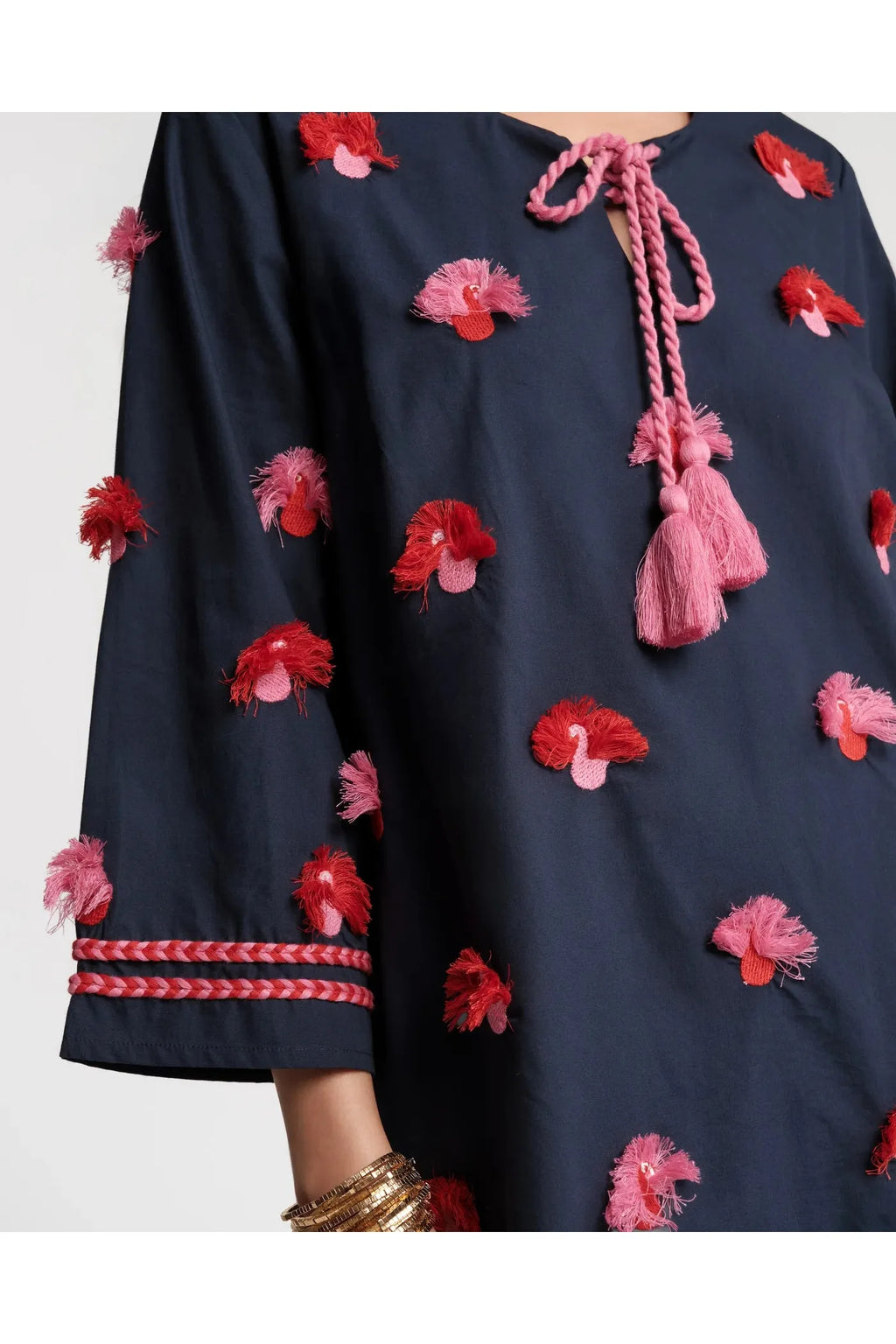 Capri Tunic Peacock Embroidery Cotton Navy/Pink - Primm'sCapri Tunic Peacock Embroidery Cotton Navy/PinkFrances Valentine
