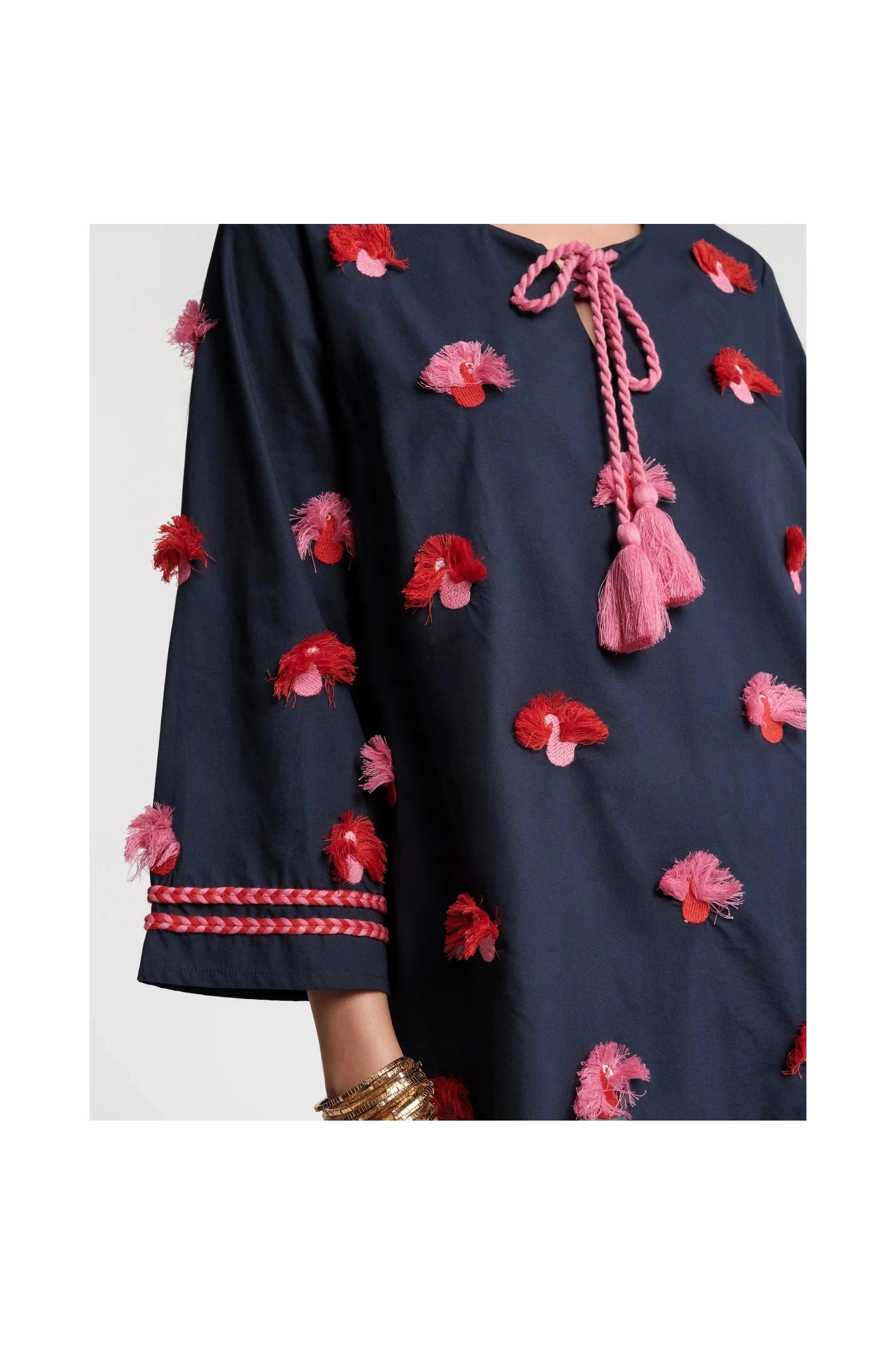 Capri Tunic Peacock Embroidery Cotton Navy/Pink - Primm'sCapri Tunic Peacock Embroidery Cotton Navy/PinkFrances Valentine