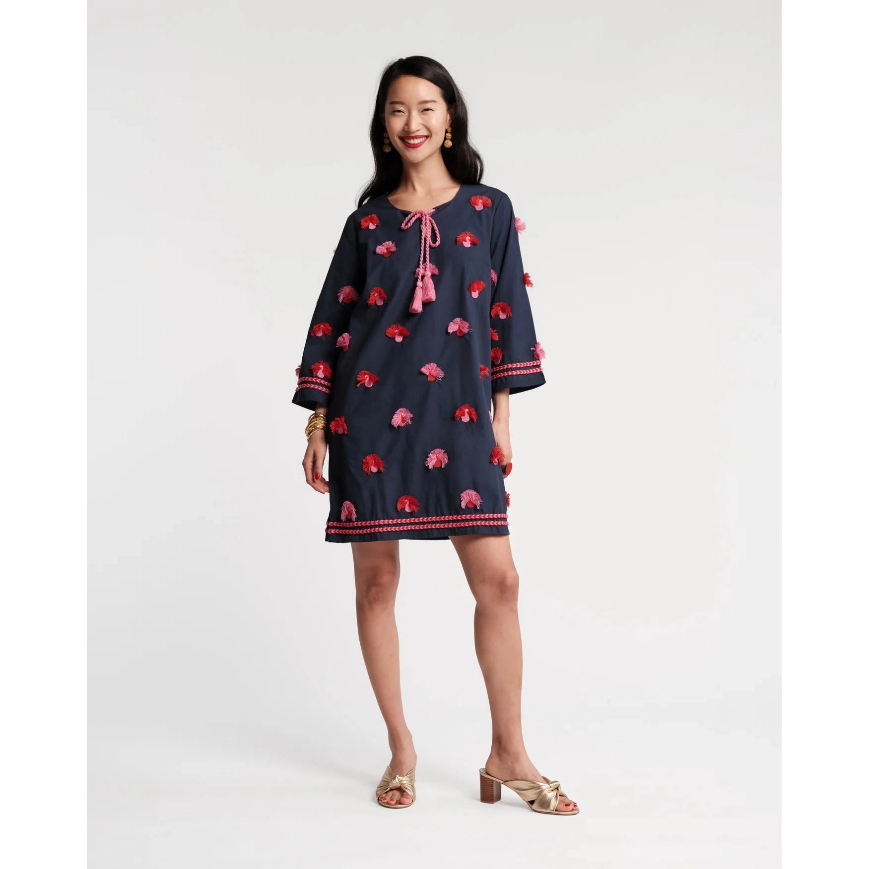 Capri Tunic Peacock Embroidery Cotton Navy/Pink - Primm'sCapri Tunic Peacock Embroidery Cotton Navy/PinkFrances Valentine