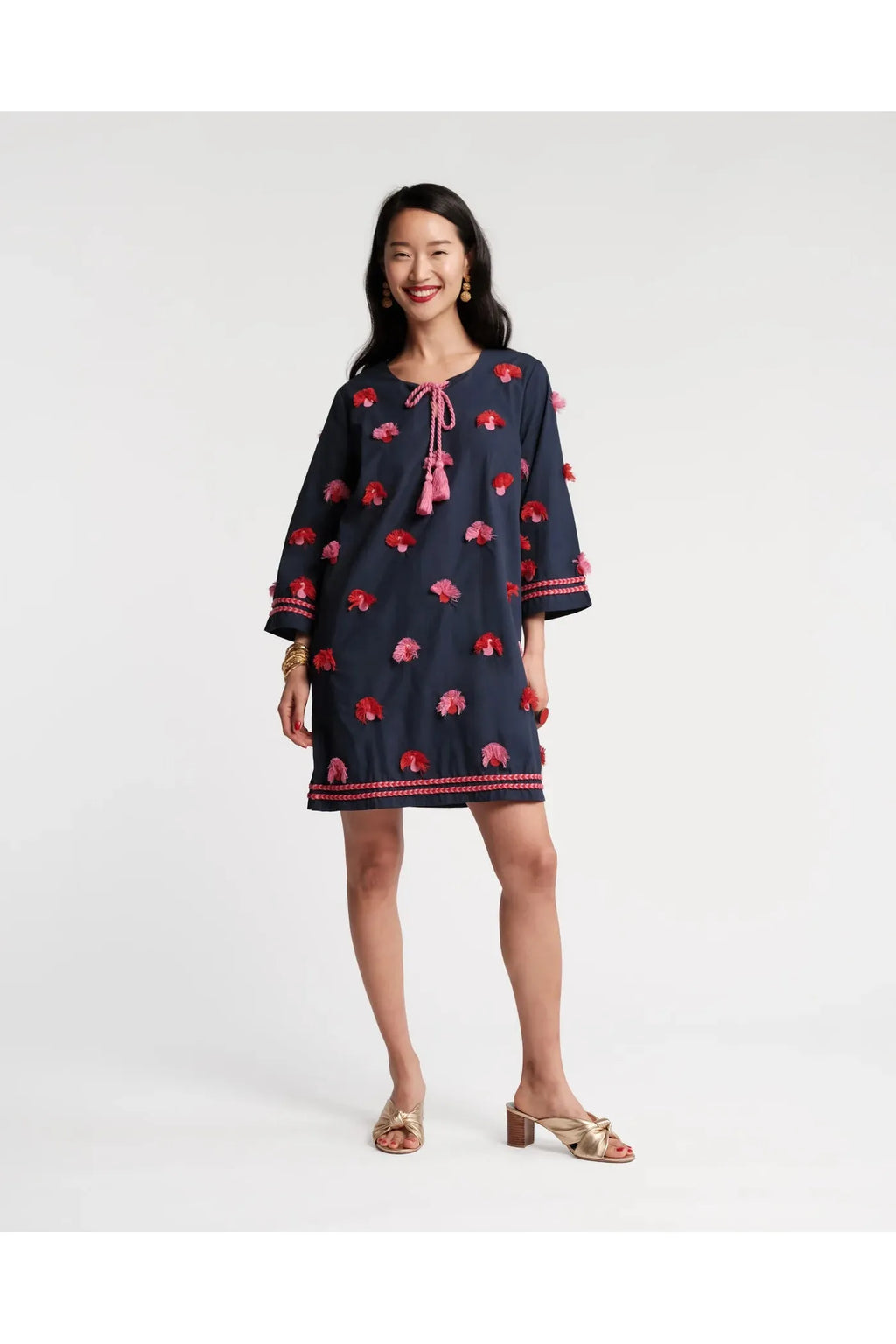 Capri Tunic Peacock Embroidery Cotton Navy/Pink - Primm'sCapri Tunic Peacock Embroidery Cotton Navy/PinkFrances Valentine