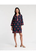 Capri Tunic Peacock Embroidery Cotton Navy/Pink - Primm'sCapri Tunic Peacock Embroidery Cotton Navy/PinkFrances Valentine