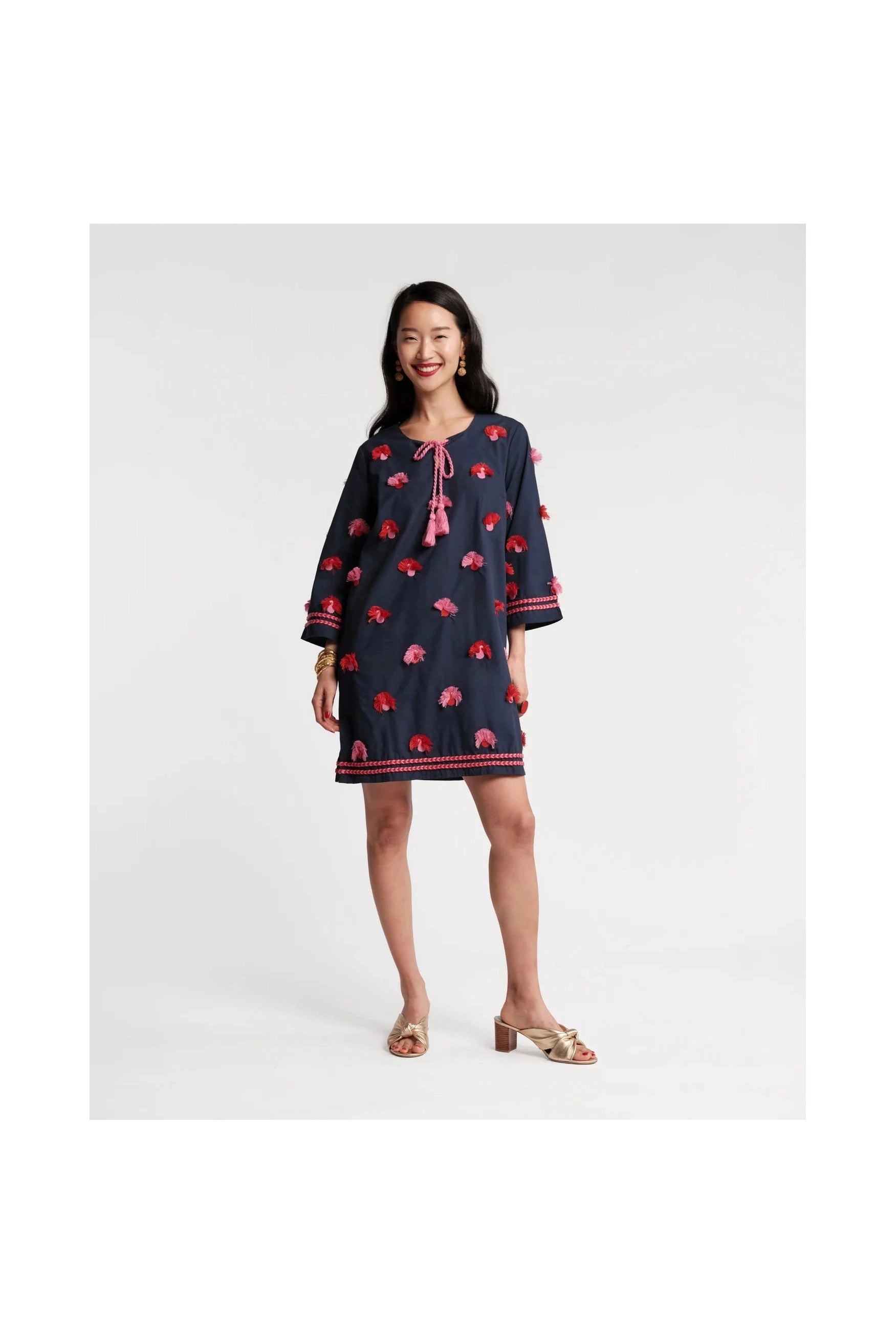 Capri Tunic Peacock Embroidery Cotton Navy/Pink - Primm'sCapri Tunic Peacock Embroidery Cotton Navy/PinkFrances Valentine