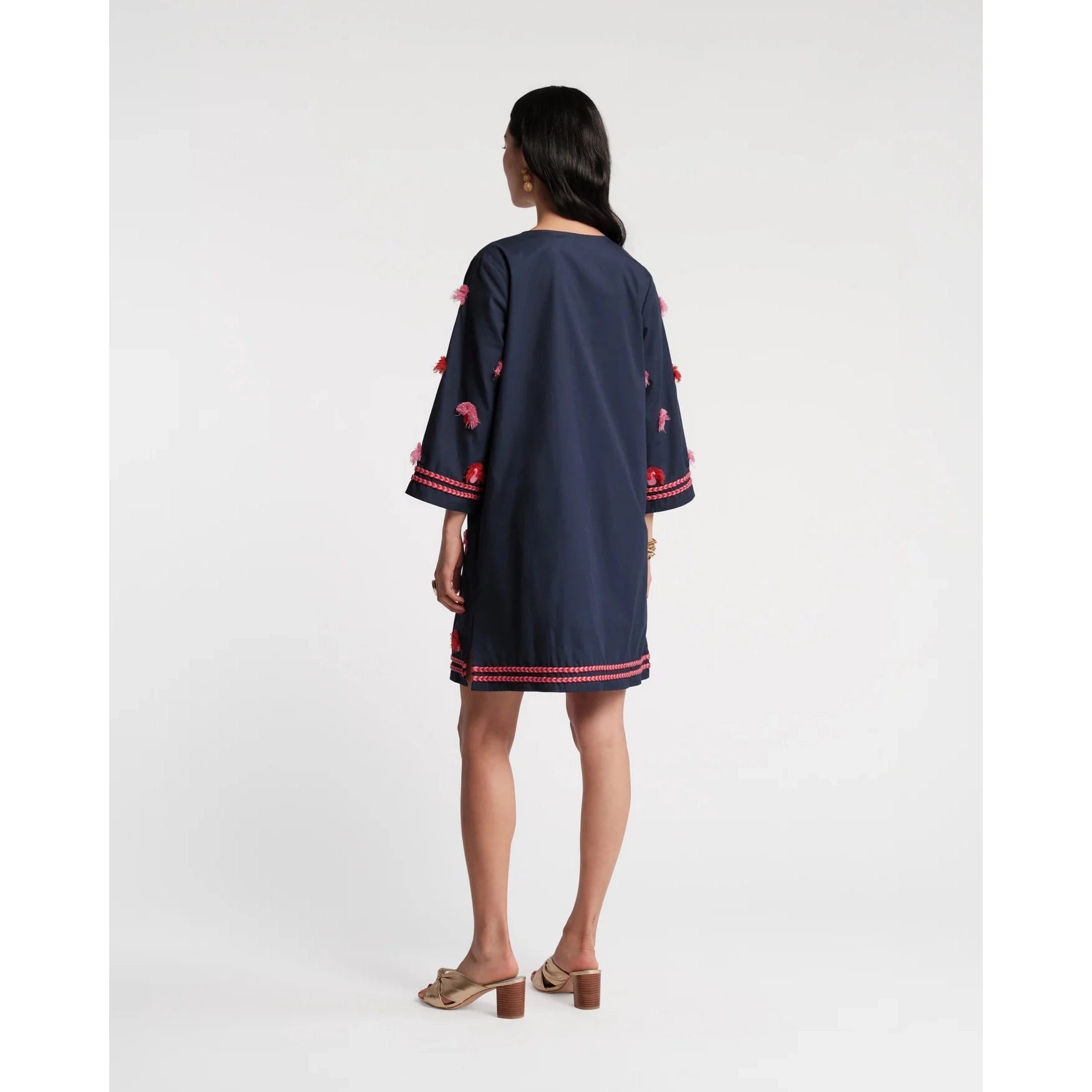 Capri Tunic Peacock Embroidery Cotton Navy/Pink - Primm'sCapri Tunic Peacock Embroidery Cotton Navy/PinkFrances Valentine