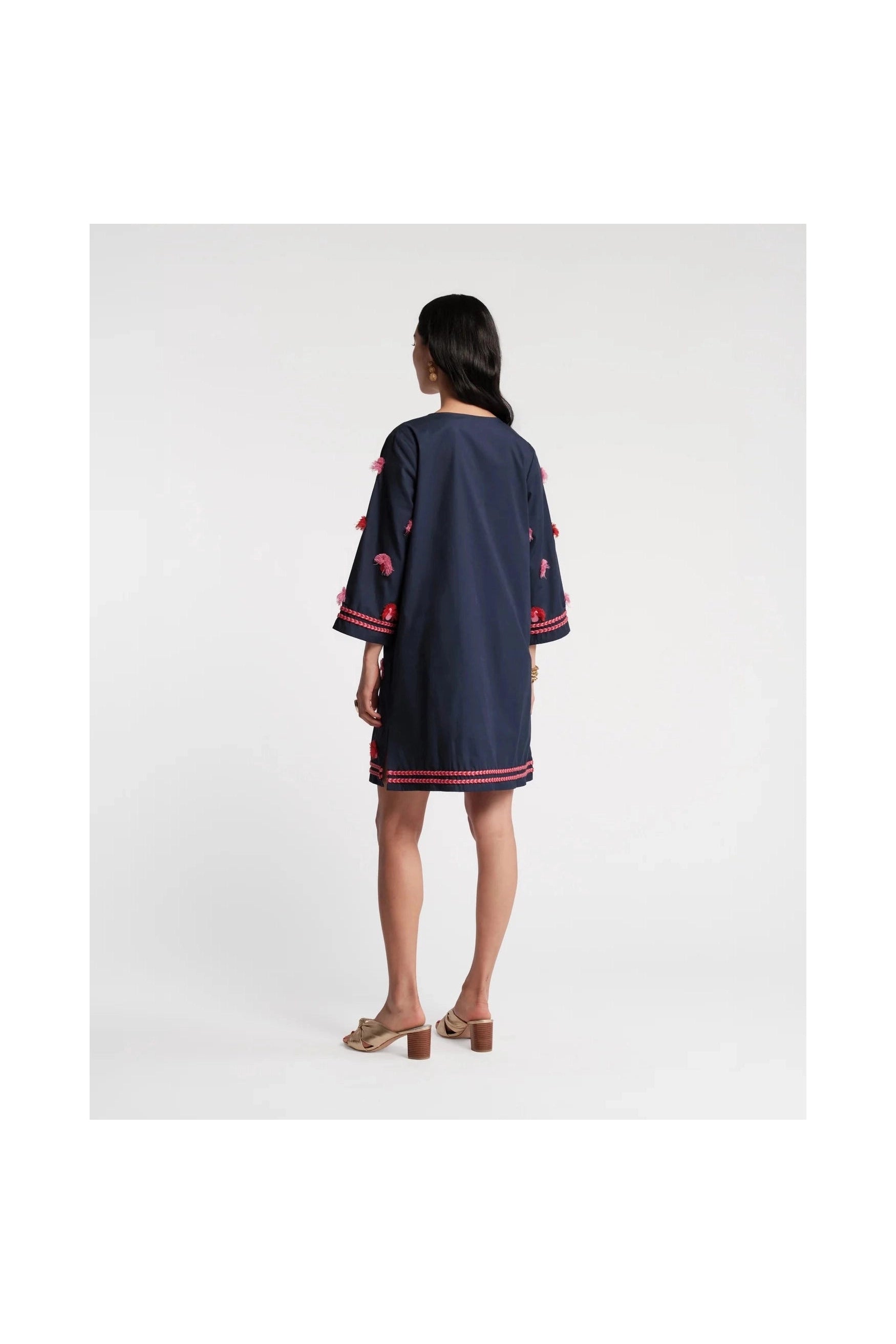 Capri Tunic Peacock Embroidery Cotton Navy/Pink - Primm'sCapri Tunic Peacock Embroidery Cotton Navy/PinkFrances Valentine