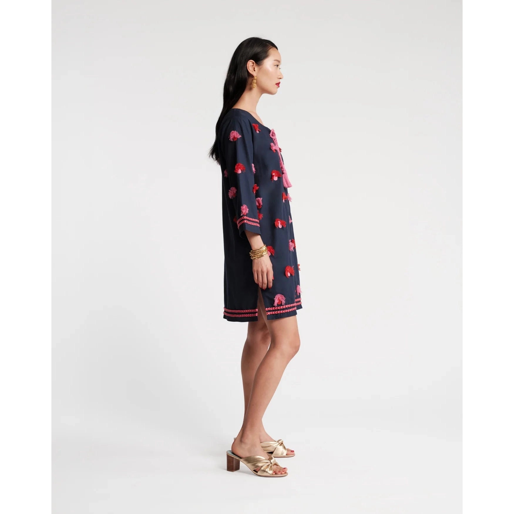 Capri Tunic Peacock Embroidery Cotton Navy/Pink - Primm'sCapri Tunic Peacock Embroidery Cotton Navy/PinkFrances Valentine