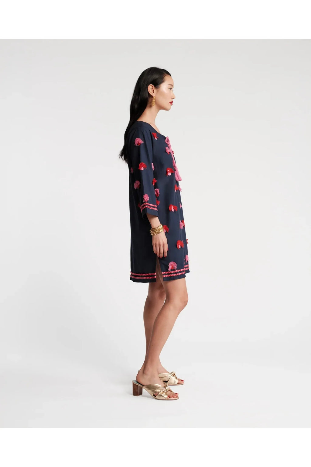 Capri Tunic Peacock Embroidery Cotton Navy/Pink - Primm'sCapri Tunic Peacock Embroidery Cotton Navy/PinkFrances Valentine