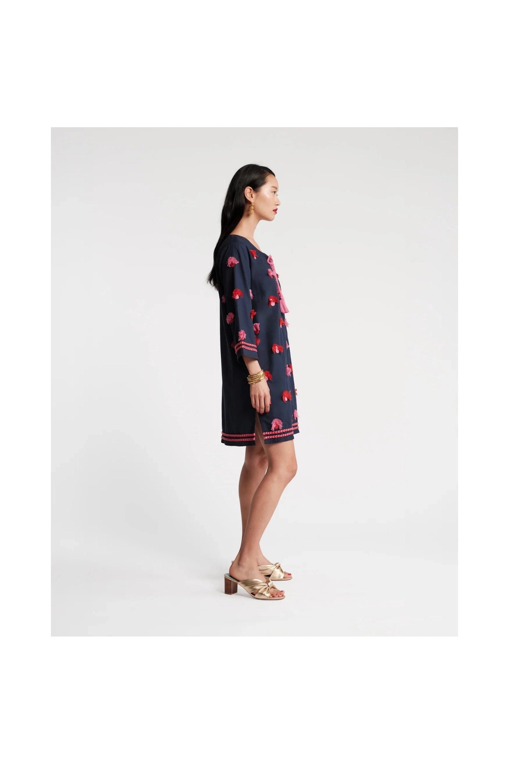 Capri Tunic Peacock Embroidery Cotton Navy/Pink - Primm'sCapri Tunic Peacock Embroidery Cotton Navy/PinkFrances Valentine