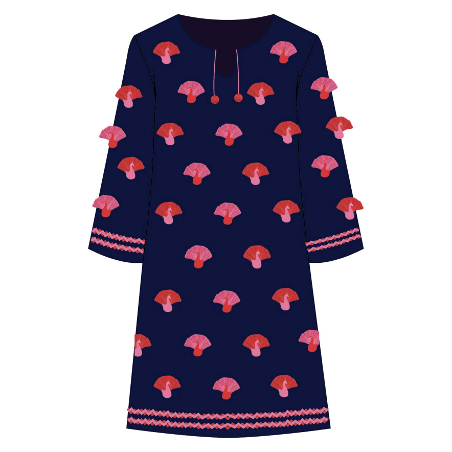 Capri Tunic Peacock Embroidery Cotton Navy/Pink - Primm'sCapri Tunic Peacock Embroidery Cotton Navy/PinkFrances Valentine