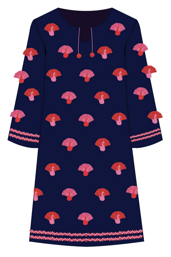Capri Tunic Peacock Embroidery Cotton Navy/Pink - Primm'sCapri Tunic Peacock Embroidery Cotton Navy/PinkFrances Valentine