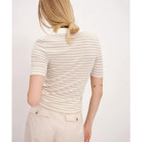ATM Modal Rib Stripe Short Sleeve Henley Tee - Chalk-Morning Mist - Primm's