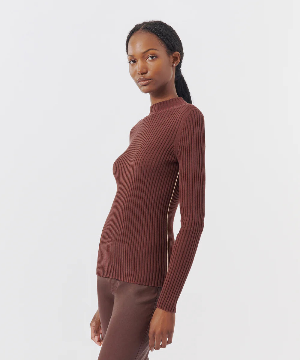 ATM Silk Cotton Blend Long Sleeve Mockneck Sweater Chocolate