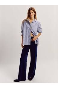 Kappa Shirt in Cotton Poplin Navy Stripe Suzie Kondi