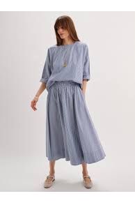 Kyria Circle Skirt Cotton Poplin Navy Stripe Suzie Kondi