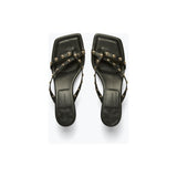 Elaine Sandal Black Nappa With Gold Studs - Primm'sElaine Sandal Black Nappa With Gold StudsFreda Salvador