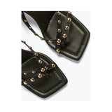 Freda Salvador Elaine Sandal Black Nappa With Gold Studs