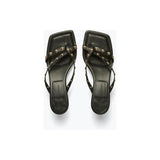Freda Salvador Elaine Sandal Black Nappa With Gold Studs