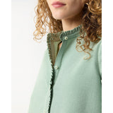 Elbow - Sleeve Frill Dress Green/White Small Bengal Stripe Stretch Seersucker - Primm'sElbow - Sleeve Frill Dress Green/White Small Bengal Stripe Stretch SeersuckerMashburn