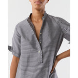 Elbow Sleeve Frill Dress Navy/Ivory Small Gingham Silk Shantung - Primm'sElbow Sleeve Frill Dress Navy/Ivory Small Gingham Silk ShantungMashburn