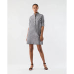 Elbow Sleeve Frill Dress Navy/Ivory Small Gingham Silk Shantung - Primm'sElbow Sleeve Frill Dress Navy/Ivory Small Gingham Silk ShantungMashburn